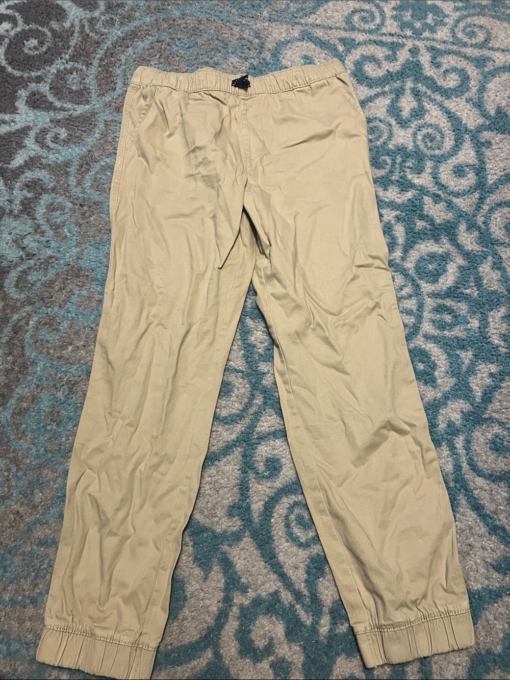 Boys Elastic-Waist Beige Jogger Pants